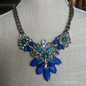 Vintage Blue Rhinestone Statement Necklace